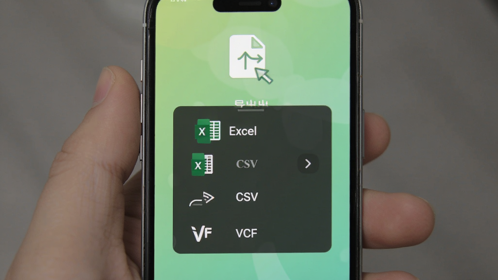 ��չ���ֵ��뵼�����ܣ��ֻ���Ļ��ʾ������ʽѡ��˵�������Excel��CSV��VCFѡ�����Ϊǳ��ɫ���䣬���ļ�����ͼ�꣬���ʸɾ����޶���Ԫ��