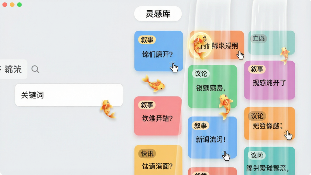 ���壺����д����������м������ܽ��棬��Ļ��չʾ�Ŷ����ɫ��Ƭ��ÿ�ſ�Ƭ��д�Ų�ͬ�Ŀ�ͷ��ʽ�����֣����Ϊ�ؼ���������Ҳ�Ϊ�ٲ���ʽ����п�Ƭ�б��������С���п⡱��ǩ���Ű棺��Ƭ��С��һ���������£�ÿ�ſ�Ƭ���Ͻ������ͱ�ǩ���硰���¡������ۡ������������������ɶ���������»��ã�ɫ�����죬����Ϊǳ��ɫ��ϸ�ڣ��н�ɫ����ͼ���׺�ڿ�Ƭ֮�䣬�����ͣЧ��������ʾ�����ʣ�ϸ����ͣ��ɾ��޶���Ԫ�ء�