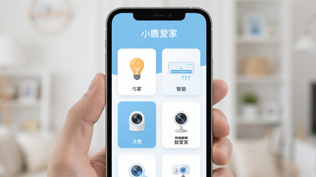����Ϊһ�������ֻ���Ļռ�ݻ������룬��Ļ����ʾ��С¹���ҡ�APP����ҳ���棬���������������豸ͼ������ݡ��յ�������ͷ������ǳ��ɫ���ɫΪ��ɫ�����������룬��Ƭʽ��ƣ������С�С¹���ҡ����ֱ�ʶ���������ִ���Լ����ƽ��UI��ƣ������������ɾ��޶���Ԫ�أ�������ͣ�ͻ�����ܼҾӹ��������⡣