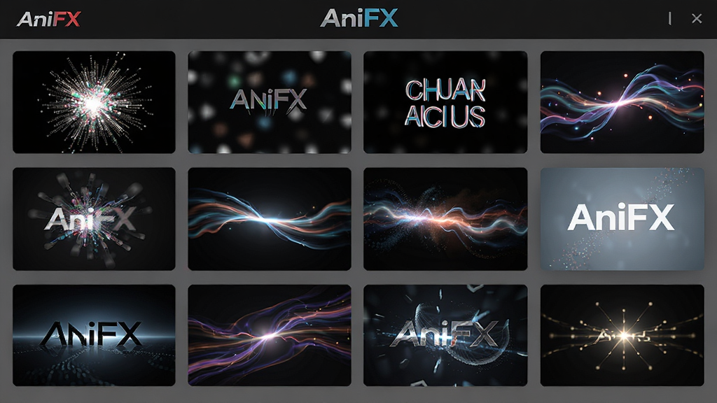 AniFX��ЧԤ�����棬չʾ��������ͼЧ�����������ӱ�ը�����ֵ�������Ч�����ȣ�����������񲼾֣����ԡ�AniFX��logo������Լ�����ʸɾ����޶���Ԫ��