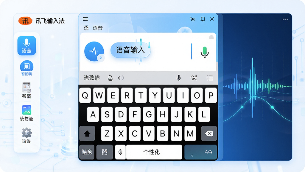 ���壺Ѷ�����뷨��������չʾ�������������밴ť�����̲��֡����Ի�Ƥ�������֣�����չʾ���뷨�����棬����г�����ͼ�꣬�Ҳ���ʾ�������벨�ζ������Ű棺������࣬�����������������ִ��Ƽ��У�ɫ��������ǿ��AI���ܡ�ϸ�ڣ���������������ͻ����Ѷ�����뷨��Logo�͡��������롱���������ʣ�������Ⱦ���ɾ��޶���Ԫ�ء�