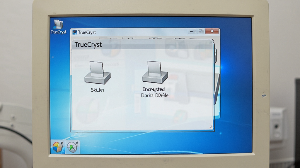 ���壺TrueCrypt������Windows���������У�չʾ���ܾ����غ���̷������֣�������Ļ���У���ʾ��TrueCrypt���������ںͼ��ܴ����̷����Ű棺������Ļ���������������ɼ������дʵ���ϸ�ڣ���Ļ���С�TrueCrypt���������̷������ʣ��ɾ����޶���Ԫ��