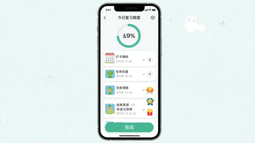 ����«�¸���Ӣ��ѧϰ�ƻ����棬����Ϊ�ֻ���Ļչʾ���ո�ϰ�����б����Ϸ������ںͽ��Ȼ����·�������Ƭ����ɰ�ť���������Դ�ֱ����������£�ϸ�ڰ����������ͽ���ͼ�꣬���ʸɾ��޶���Ԫ��