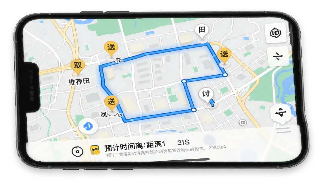 ��������app����·�߹滮���棬��ͼ����ʾ���ȡ�͵��ǣ���ɫ�Ƽ�·�߸������ײ���Ԥ��ʱ��;�����ʾ�����������ˣ������ͼϸ�ڣ��ִ��Ƽ�����Ʒ�񣬻��������ɾ�