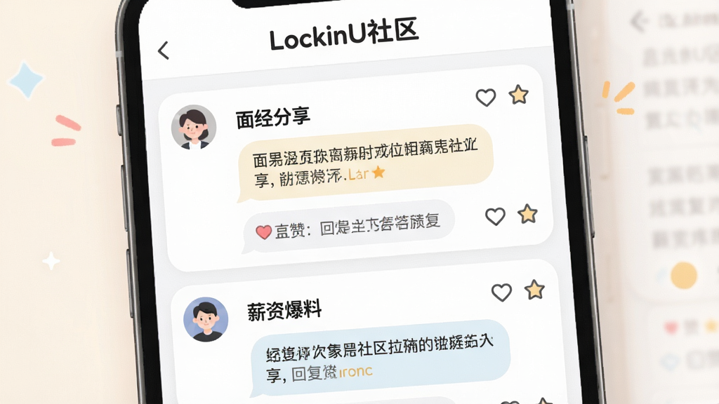 һ��LockinU�������۽����ģ��ͼ������Ϊ�ֻ���Ļ��չʾ���澭�������͡�н�ʱ��ϡ����⿨Ƭ���û�ͷ��ͻظ������������򣬶����С�LockinU������������������Ϣ����ʽ���Ű�����������������׺ͣ�ϸ�ڰ������޺��ղ�ͼ�꣬������͸ɾ����޶���Ԫ��