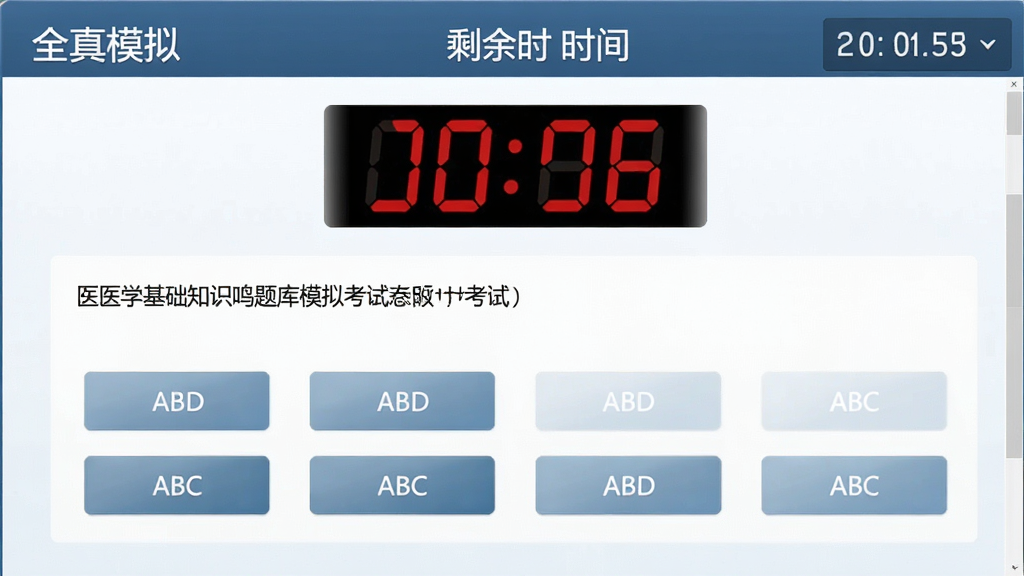 ҽѧ����֪ʶ�����ģ�⿼�Խ��棬չʾ����ҳ���뵹��ʱʱ�ӣ��Ծ�������ʾ