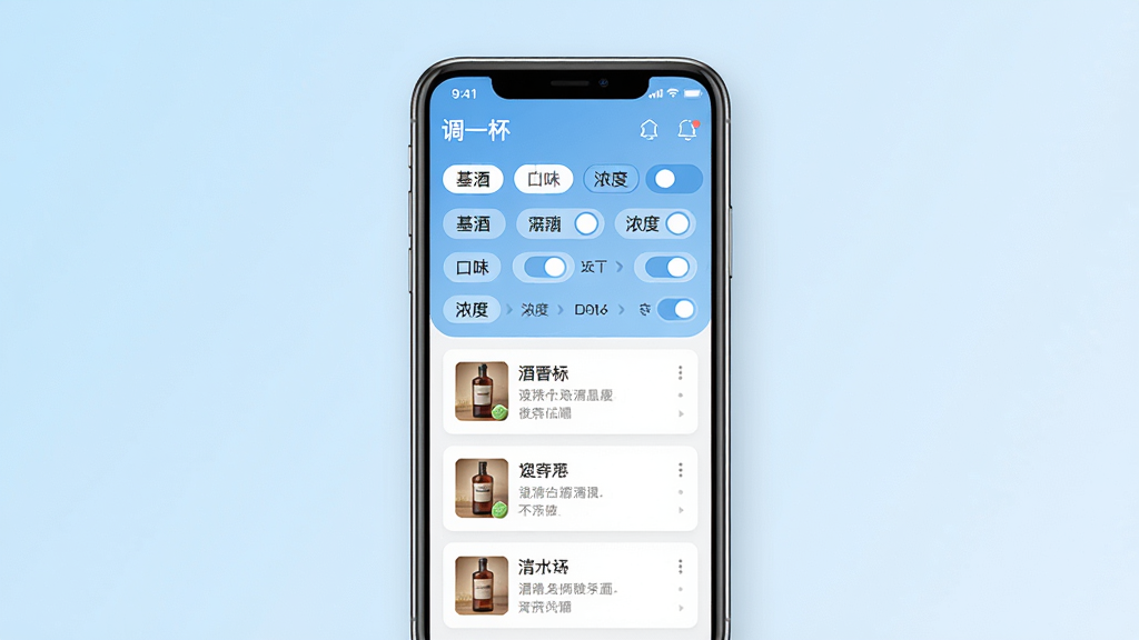 ���壺�ֻ���Ļ��ʾ����һ����Ӧ�õ�ɸѡ���棬��Ļ���ж��ɸѡ����ѡ�����ơ���ζ��Ũ�ȵȣ��·���ʾɸѡ����б������֣��ֻ�λ�ڻ������룬����Ϊ������ͽ���ɫ��ǳ��ɫ��ͻ���������ݣ��Ű棺��Ļ���ݲ�η�����ɸѡ�����Ա�ǩʽ�����֣�����б�Ϊ��Ƭʽ���֣������ˬ��UI��Ʒ��ͼ���࣬����������ϸ�ڣ���Ļ�����С���һ����������ɸѡ������ǩ�ɵ��������б����������ͼ�����Ϣ�����ʣ����壬�ɾ����޶���Ԫ��