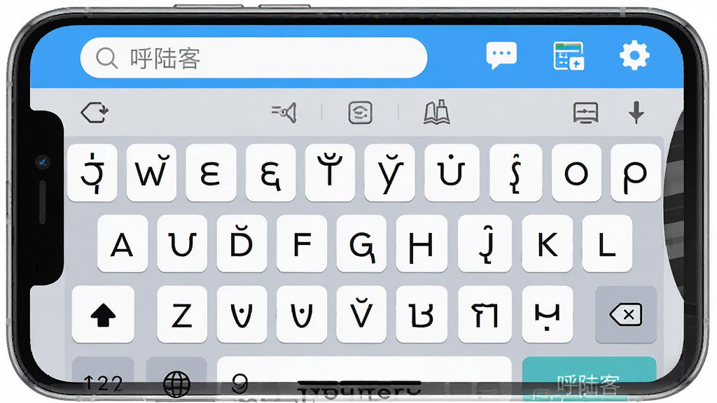 һ��չʾ��½��app������ĸ����ͼ������Ϊ�ֻ���Ļ�ϵ����뷨���̣����İ��������ɼ������������������ֺ������Ϸ����������͹���ͼ�꣬�·�Ϊ������̣��������ִ����ɾ������ʸ��壬�޶���Ԫ�أ�ͼƬ����ʾ����½�͡�����