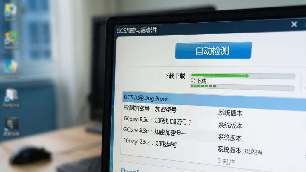 ��д������Ļ��ʾGCS���ܹ�������������棬�Ϸ��С��Զ���⡱��ť���·��г���⵽�ļ��ܹ��ͺ���ϵͳ�汾��������������ť����������Ϊģ�������滷�������дʵ��������ͣ�ϸ�ڰ����������ؽ�����������ϸ�壬�ɾ�����