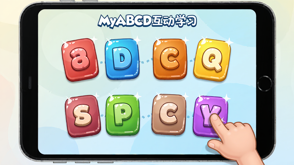 MyABCD����ѧϰ���棬����Ϊ��ĸ�����Ϸ����ɫ��ĸ��Ƭɢ�䣬�û���קƥ�䣬����Ϊǳɫ���䣬���־��У��Ű���ã����ͨ�ɰ���ϸ�ڸ߹⣬�����������ɾ��޶���Ԫ��