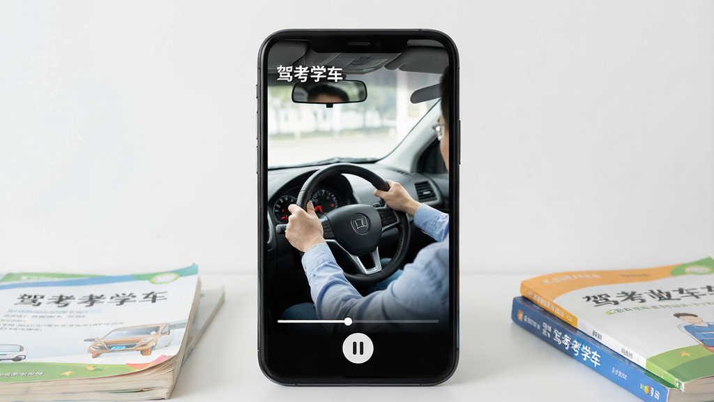 ��������Ϊ�ֻ��������żݿ�ѧ��APP�Ľ�ѧ��Ƶ����Ƶ�����н������ڳ��ڽ��ⷽ�������ˣ���Ļ�·��н���������ͣ��ť�����Ͻ��С��ݿ�ѧ��������������Ϊ���İ�ɫǽ�棬�ֻ���Χɢ���ż�ʻ�̲ģ����дʵ�����ʸ��壬�ɾ��޶���Ԫ��