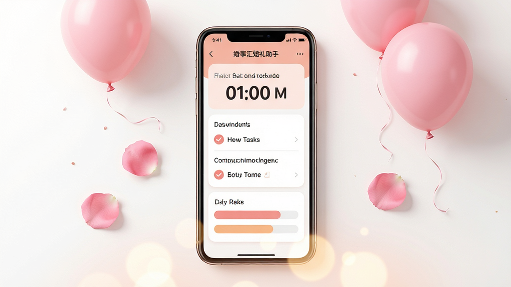���壺һ�������ֻ���Ļ��ʾ���»��������APP���棬�������л��񵹼�ʱ�������嵥��Ԥ���������Ԫ�أ���Χ��׺��ɫ�����õ�廨�ꣻ���֣��ֻ����У��������ף��·�����͹�ߣ��Ű棺��Լ��ƽ����ƣ���Ϣ�㼶�������������������ůɫ����ϸ�ڣ��������������ɱ棬������򹴣�Ԥ��ͼ��Բ�󣻻��ʣ�������Ⱦ���ɾ����޶���Ԫ�ء�
