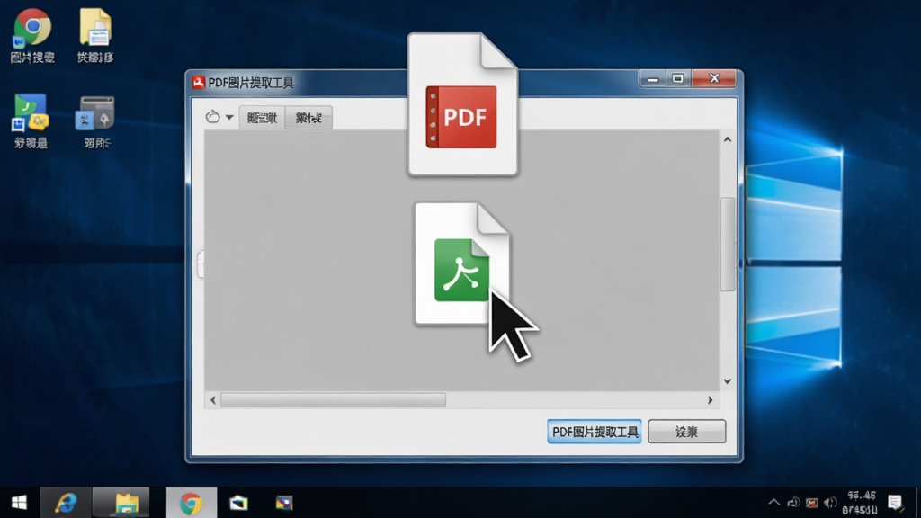 ���壺�����ڵ��������е��������ͼ��չʾ��קPDF�ļ������ڵĶ��������λ�����ļ�ͼ�ꡣ���֣����ھ��У�����Ϊ�����ֽ���ļ�ͼ�������ڴ����Ϸ������дʵ��ͼ���ɫ����ʵ��ϸ�ڣ�������������ť���ֿɱ棬�С�PDFͼƬ��ȡ���ߡ����⡣���ʣ����塢�ɾ����޶���Ԫ�ء�