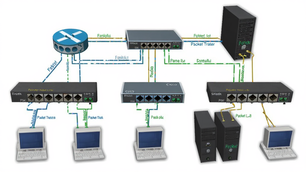 ����ΪCisco Packet Tracer�ж��豸������3D��ͼ������·����������������������PC�����ֳʲ㼶�ֲ�������������ע��ͬ��ɫ�����дʵ���Դ��Ƽ��У�ϸ�������豸�ͺ���˿ڱ�ǩ�����ʸ���ɾ����޶���Ԫ��
