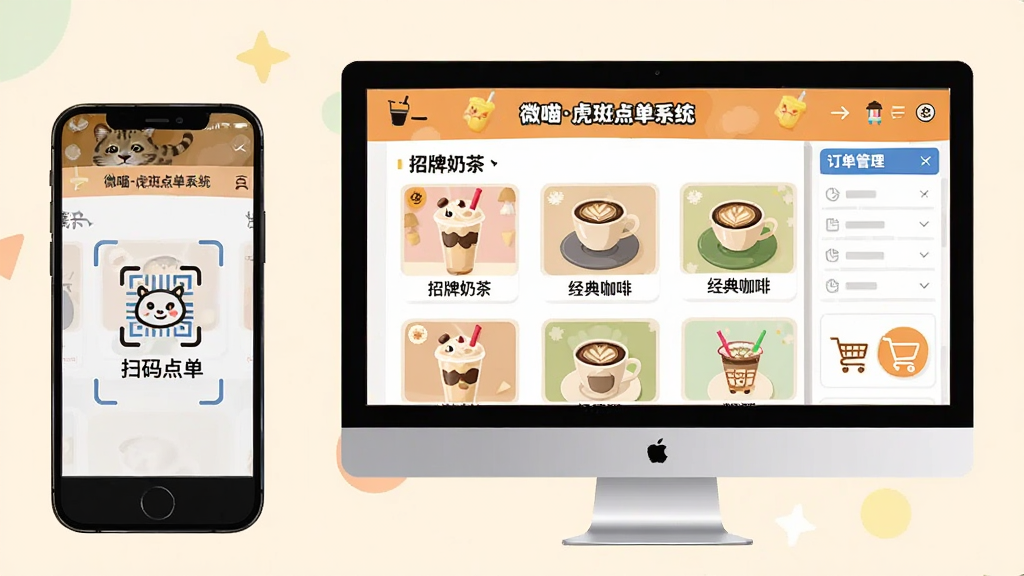 ���壺΢�����ߵ㵥�����ͼ���ֻ��͵��Բ���չʾ����Ļ��ʾ��Ʒ����͹��ﳵ�����֣����ֻ��ҵ��ԣ��Գƹ�ͼ���Ű棺�����С�΢�����ߵ㵥ϵͳ�����⣬�·��г��������̲衱�����俧�ȡ�����Ʒ����񣺱�ƽ���廭���ɫ�����졣ϸ�ڣ��ֻ�����ʾ��ɨ��㵥��ͼ�꣬���Զ���ʾ��������������塣���ʣ����壬�ɾ����޶���Ԫ�ء�