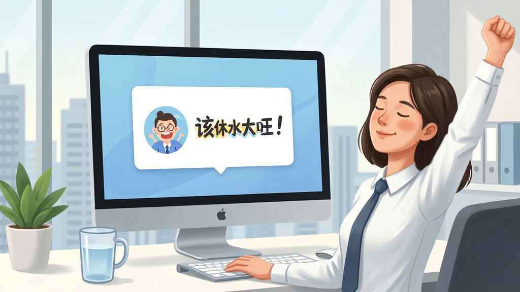 ���壺������Ļǰ��һλ�ϰ��壬����������������¶�����ɵ�΢Ц����Ļ����һ������ˮ�������Ŀ�ͨͼ�굯����Ϣ���ѡ����֣������԰칫��Ϊǰ����������ĻΪ����������λ����Ļ�Ҳ࣬ͼ������Ļ�����롣�Ű棺��Ļ�ϵ����ѿ�Ƭ��д�С�����Ϣ����������������������Ŀ�����дʵ��廭��ϣ�ɫ����ͣ��칫��������������ϸ�ڣ�������ˮ������ֲ�������ǳ��и�¥�����ʣ����壬�ɾ����޶���Ԫ�ء�