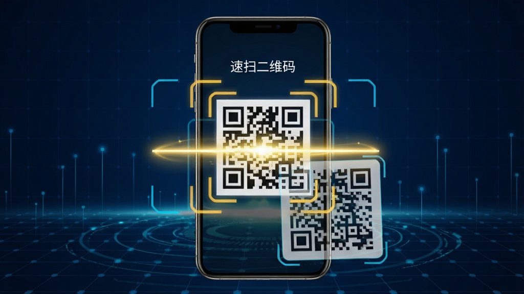һ�Ŷ�̬Ч��ʾ��ͼ���������ֻ�ɨ��һ��ӡˢ�Ķ�ά�룬��ά�������ɫ��Ч����Χ��ɨ���ߣ�����Ϊ����ɫ�Ƽ������񣬲���Ϊ�ֻ����У���ά�������ֻ�ǰ�������ƻã�ϸ�ھ��£������������޶���Ԫ�أ����ֱ�ע