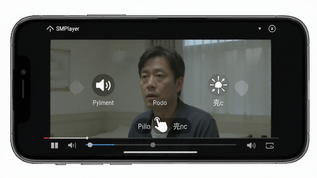 SMPlayer���������ֻ��ϲ�����Ƶ�Ľ��棬��ʾ���Ʋ�����ʾ���绬�������������ȣ������࣬�����������ɾ��޶���Ԫ��