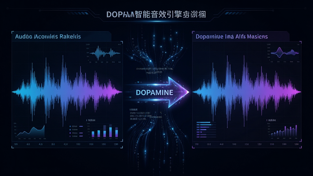 ���壺Dopamine������Ч���湤��ʾ��ͼ��չʾ��Ƶ���η����봦�����̣����֣����Ϊԭʼ��Ƶ���Σ��Ҳ�Ϊ����Dopamine�Ż������ǿ���Σ��м��ö�̬��ͷ���ӣ��Ű棺�Ƽ�����Ϣͼ������ݿ��ӻ�Ԫ�طḻ�����δ�����壬��ɫ�����������������ߣ�ϸ�ڣ�������ɫ����ɫ��������ɫ����ͷ���з���Ч������ע��Dopamine�����������ʣ��������ȣ�ϸ�ڷḻ���ɾ��޶���Ԫ��
