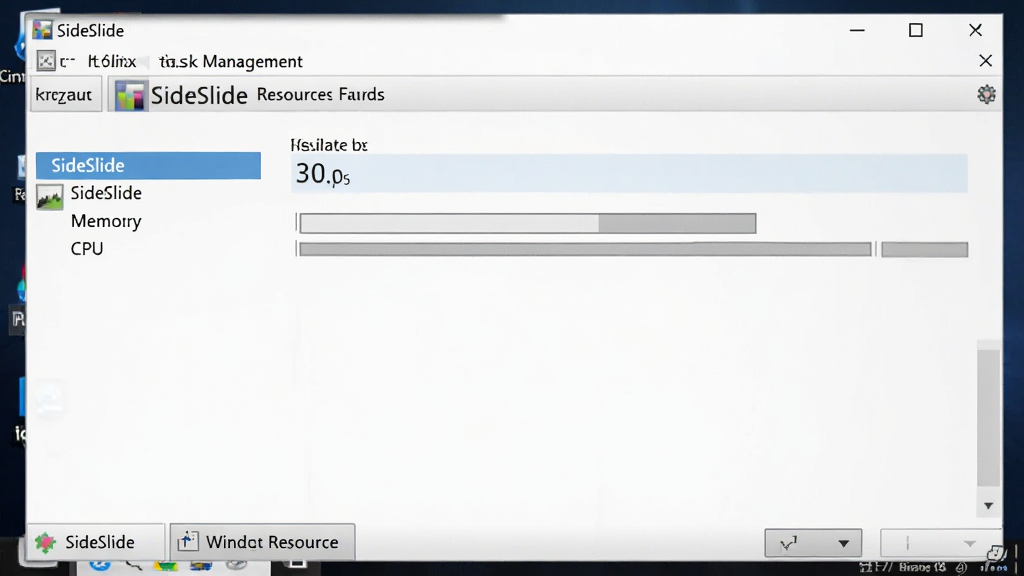 һ��SideSlide�������������������ʾ��Դռ������Ľ�ͼ��ǰ����Windows������������ڣ�����SideSlide���̵�CPU���ڴ�ռ��������Ϊ�հף�������ģ���������ֽ��������дʵ������������ɫ��ƫ�䣬ͻ���������������ص㣬ͼƬ�в������κ����֡�