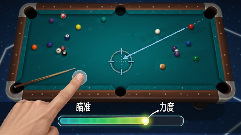 Ultrapool�����̳�ʾ��ͼ����Ļ��ʾ��ָ��ק��׼�ߣ��ײ��������������Ա�������˵������׼�������ȡ�������Ϊ��Ϸ��̨��������������������ѧ���޶���Ԫ��