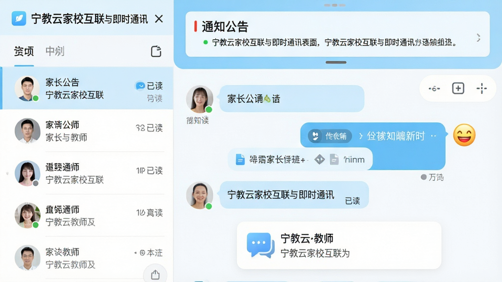 ���壺�����Ƽ�У�����뼴ʱͨѶ���棬չʾ�ҳ����ʦ�����촰�ں�֪ͨ�б������֣����Ϊ�Ự�б����Ҳ�Ϊ���촰�ڣ�����Ϊ��֪ͨ���桱������Ű棺������࣬��Ϣ���ݴ������£����������Ȼ��ǳ�����ɫΪ����ϸ�ڣ��С��Ѷ�����ǡ��ļ�����ͼ�ꡢ���鰴ť��֪ͨ��Ƭ��ͼ�ꣻ���ʣ��ɾ����޶���Ԫ�ء�