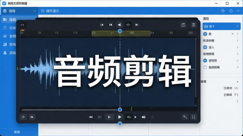 嗨格式音频转换器音频剪辑功能演示图,主体为波形编辑界面,显示音频波形图与剪辑控制点,背景为软件操作面板,布局专业,风格简洁,蓝白配色,文字标注“音频剪辑”,画质锐利,细节丰富,无多余元素