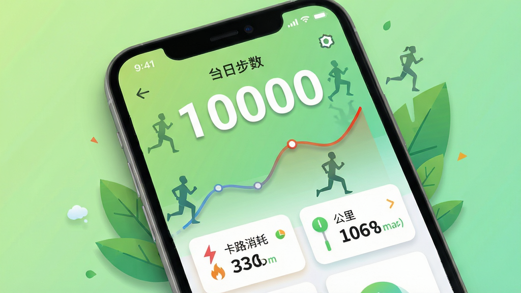 ���壺һ�������ֻ���Ļ��ʾ�����˶��Ʋ���APP�����棬����������ʾ�����ֲ�����10000�����·��п�·�����ĺ͹��������ݿ�Ƭ�����֣��ֻ�λ�ڻ�������ƫ�£�����Ϊǳ��ɫ���䣬Ӫ�����½����ķ�Χ���Ű棺����UIԪ��������������������Ŀ����񣺱�ƽ����Ʒ��ɫ�����죬����һ�����ﻯ����Ӱϸ�ڡ�ϸ�ڣ��ֻ���Ļ����ʾ���ղ�������ͼ�������г�����˶�С�˼�Ӱ����ҶԪ�أ����ʣ����壬�ɾ����޶���Ԫ�ء�