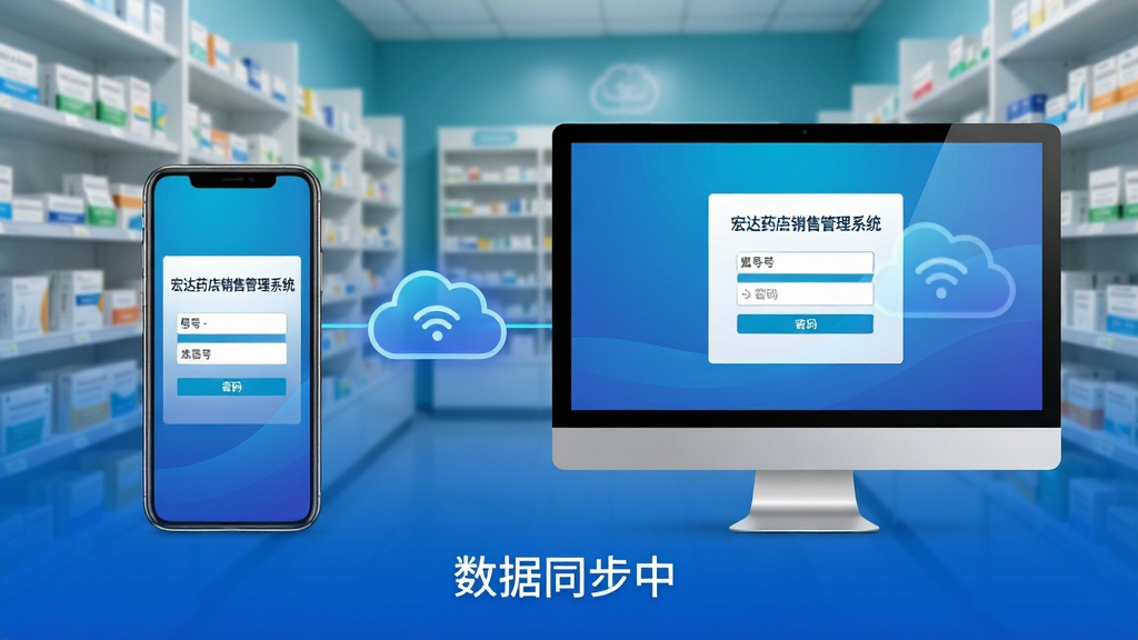 ���壺�ֻ��͵���ͬʱ��ʾ���ҩ�����۹���ϵͳ��¼ҳ�棬����Ϊҩ�����ܣ����֣�����ֻ����Ҳ���ԣ��м�����ͼ�����ӣ��Ű棺�豸���У��·��С�����ͬ���С���������񣺿Ƽ��У���ɫ���䱳����ϸ�ڣ���Ļ����ʾ�����ҩ�����۹���ϵͳ����¼���˺���������򣻻��ʣ����壬�ɾ����޶���Ԫ��