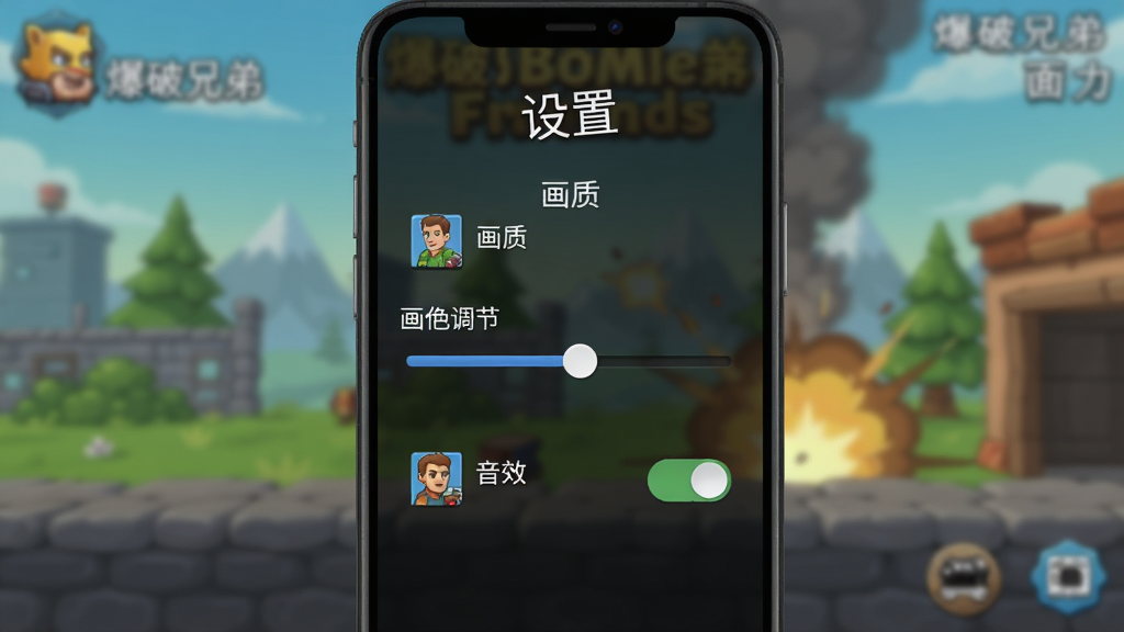 ����Ϊ�������ֵ�(Bomber Friends)����Ϸ���ý����ͼ����������ʾ���ʵ��ڻ������Ч���أ�������ģ������Ϸ�����棬����Ϊ�����ֻ���Ļ��ͼ��ʽ���Ű���У����Ϊ����UI���棬ϸ�ڰ�������ѡ���ͼ�꣬�����������ɾ��޶���Ԫ�أ�ͼƬ����ʾ�����á��͡����ʡ�����