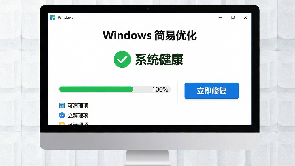 ���壺������Ļ��ʾ��Windows �����Ż��������ҳ�棬��ɫ�Թ�ͼ���ע��ϵͳ���������·��г�����������֣�������У�����н��������Ҳ��С������޸�����ť���Ű棺��ɫ��������ɫ��ť����ɫ������ʶ����񣺼�ࡢרҵ���ִ���ϸ�ڣ���������ʾ100%���޸���ť��Ŀ����������΢�������������ʣ�4K���ɾ����޶���Ԫ��