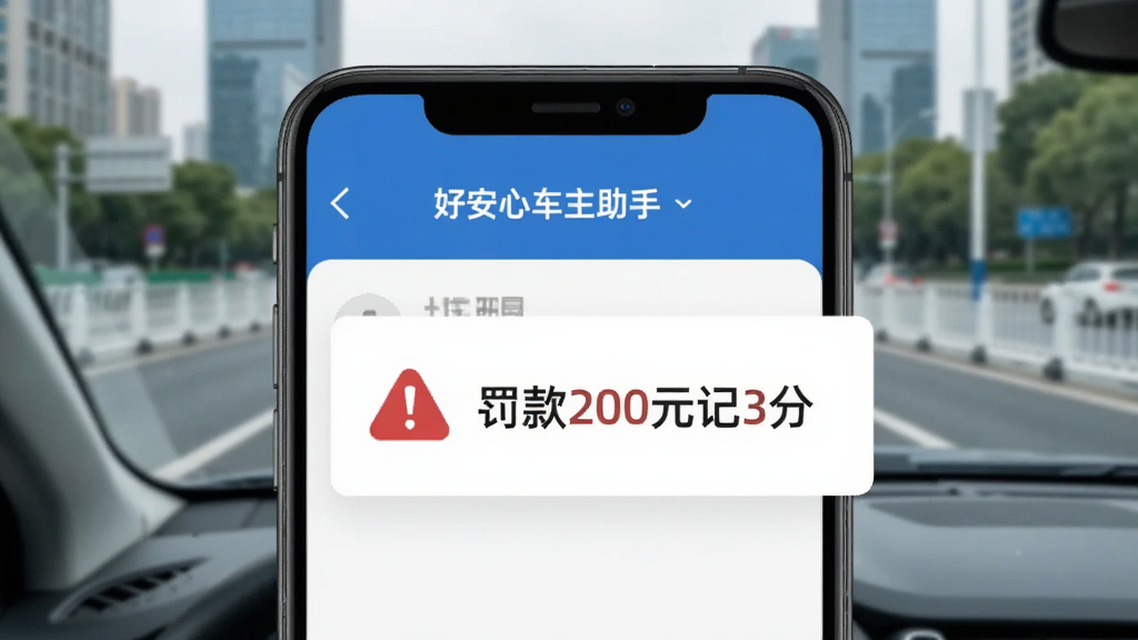 ͼƬչʾ���ð��ĳ������֡�Υ�����ѽ��棬�ֻ���Ļ����ʾһ��Υ�¼�¼��Ƭ�����к�ɫ����ͼ��͡�����200Ԫ��3�֡�����������Ϊ������ʻ�ڳ��е�·��ʵ����Ƭ���������������ֺ�����ͻ�����ѹ��ܣ����ʸ��壬�޶���Ԫ�ء�