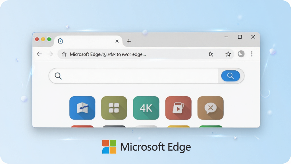 ���壺Microsoft Edge ��������棬չʾ�������ҳ�����������������֣�������ʾ��������ڣ�����Ϊǳ��ɫ���䣬�������б�ǩҳ����ַ���Ϳ�������ͼ�ꡣ�Ű棺����ռ��Լ70%���������ף��·�����΢����־�롰Microsoft Edge�����֡�����ִ��Ƽ��У���ƽ����ƣ��߹���Ⱦ��ϸ�ڣ���ǩҳ��Բ�Ǿ��Σ���ַ�����зŴ�ͼ�꣬��������Ϊ��ɫԲ�Ƿ��顣���ʣ�4K���壬ϸ�ڷḻ���ɾ��޶���Ԫ��