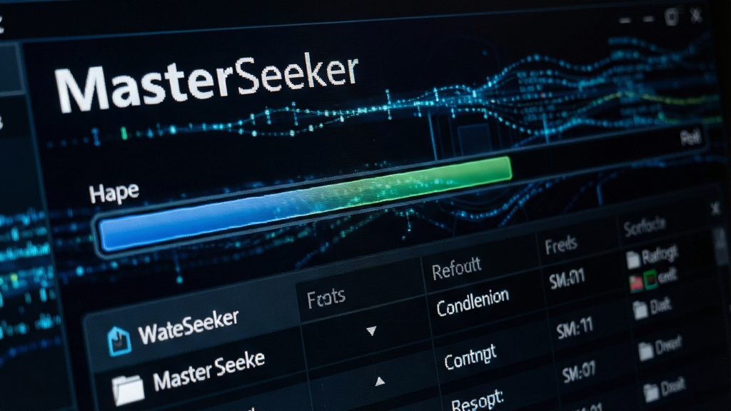 MasterSeeker����������д��չʾ����ɨ���������ʵʱˢ�µ��ļ��б�������Ϊ��ɫ�Ƽ��У��������������Ĺ�Ч������������ע