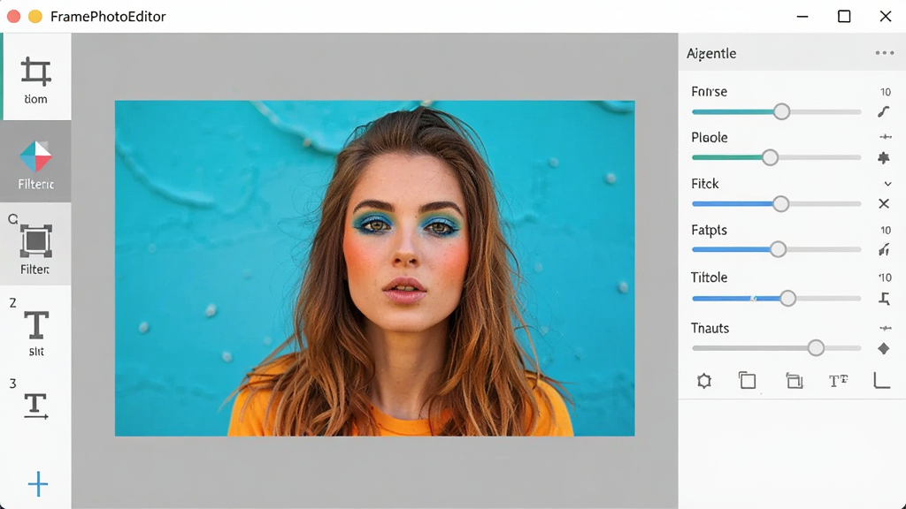FramePhotoEditor�����������ͼ����๤���������ü����˾����߿����ֵ�ͼ�꣬������ʾһ��ɫ�����޵�ʾ����Ƭ���Ҳ�Ϊ���Ե�����壬���岼�ּ�����ˣ��ִ���ƽ����Ʒ�񣬸��廭�ʣ��ɾ��޶���Ԫ��