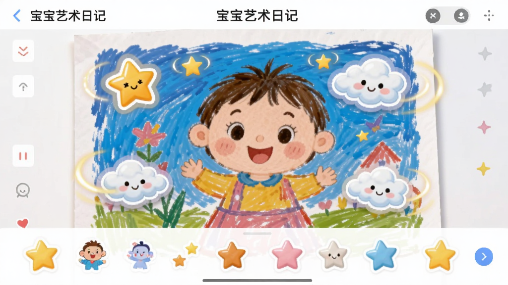 ����չʾ�����������ռǡ�����ֽ�༭���棬һ����ͯ����װ���Żᶯ�����Ǻ��ƶ���ֽ����������ֽӦ��Ч���������ϻ������У���ֽ���ڵײ������ͨ�λã�ɫ��Ѥ������̬Ч��ͨ�����α��֣�����ϸ�壬�ɾ��޶���Ԫ�ء�