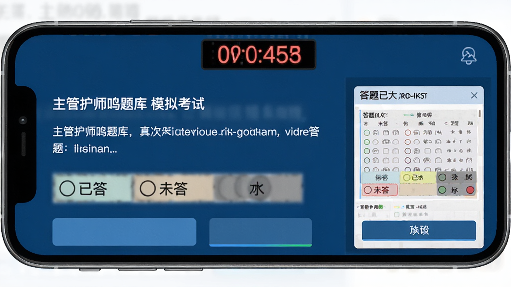 ���壺���ܻ�ʦ������ģ�⿼�Խ��棬��ʾ����ʱʱ�Ӻʹ��⿨�����֣��ֻ����������Ϊ��Ŀ���Ҳ�Ϊ���⿨����ͼ���Ű棺����������ʵ����ϵͳ��������������ť��Ŀ��������࿼�Է������ɫ��������ɫ���֣�ϸ�ڣ����⿨�����Ѵ�δ�𡢱������״̬��ɫ�����ʣ����壬�ɾ����޶���Ԫ�ء�