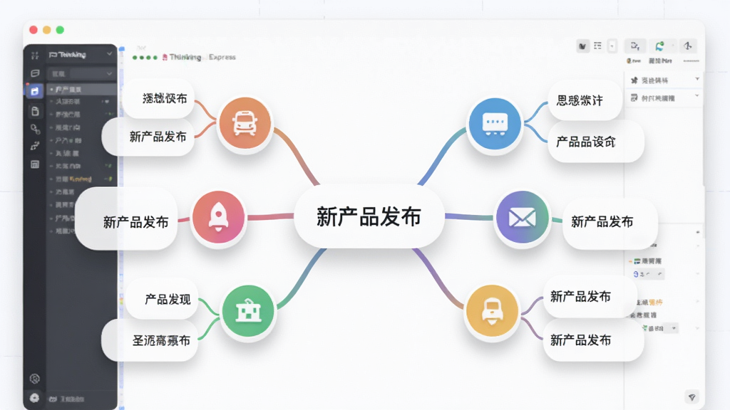 չʾ˼��쳵��ThinkingExpress��һ�����ɵ�ͼ�Ķ�̬���������Ľڵ�Ϊ���²�Ʒ�������������������֧�ڵ㣬ÿ���ڵ���в�ͬ��ɫ��ͼ�ꡣ��������Ϊ�����༭���棬���־��У��Ű������������������ϸ�ڰ����ڵ�Բ�Ǳ߿����ӰЧ�������ʸɾ��޶���Ԫ�ء�