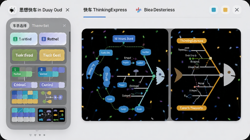 չʾ˼��쳵��ThinkingExpress���Ĳ����������л����ܣ����Ϊ����ѡ����壬�Ҳ�չʾͬһ��ͼ����֯�ṹͼ�����ͼ�Ȳ�ͬ�����µ�Ч��������������Բ����ƣ�����Ϊǳ��ɫ���������࣬������£�ϸ����ʾ����ɫ���Ԥ������ͼ�����ʸ���ɾ���