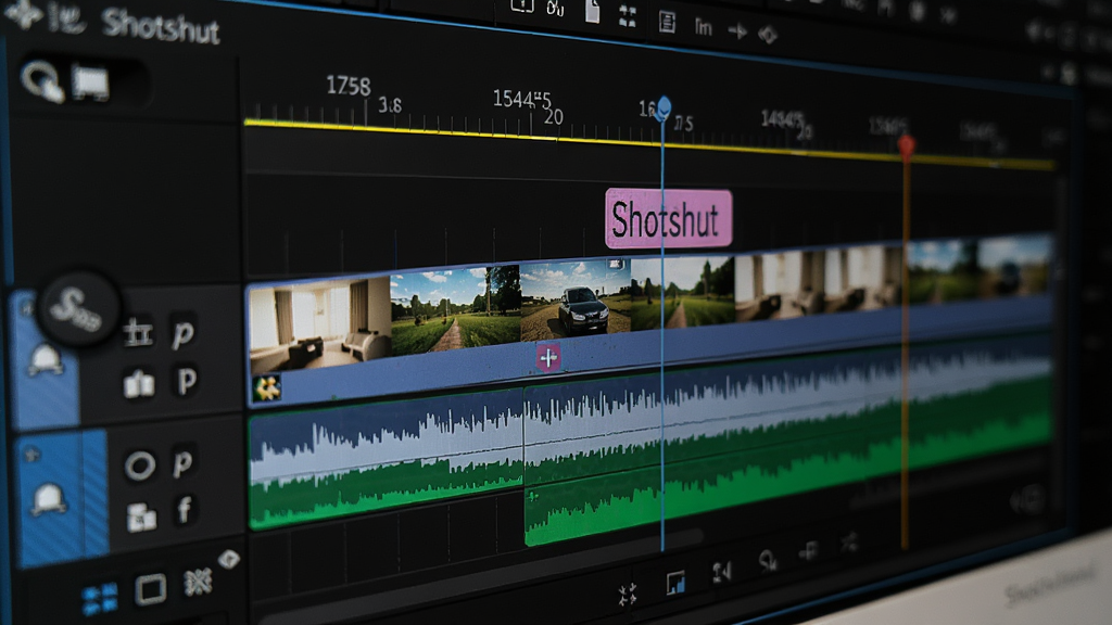 Shotcut����ʱ���߱༭������д����ʾ�����ɫ��ƵƬ�κ���Ƶ���Σ������������������������ϸ�ڷḻ�����廭��