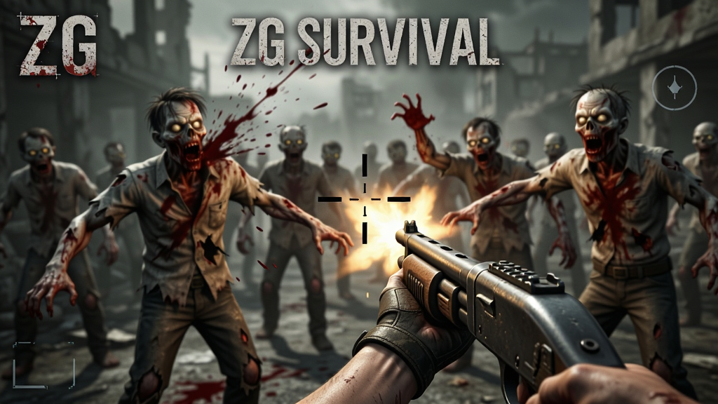 ��ZG Survival����Ϸʵ��ս�����棬�����������ֳ�����ǹ���ӭ�������Ľ�ʬȺ������Ϊ��һ�˳��ӽǹ�ͼ���Ű�ͻ����Ļ�����׼����ǹ�ڻ�⣬���ΪдʵѪ�ȿֲ����ϸ�ڰ����ɽ���Ѫ���������֫�壬���ʵ�Ӱ���ʸУ��ɾ��޶���Ԫ��