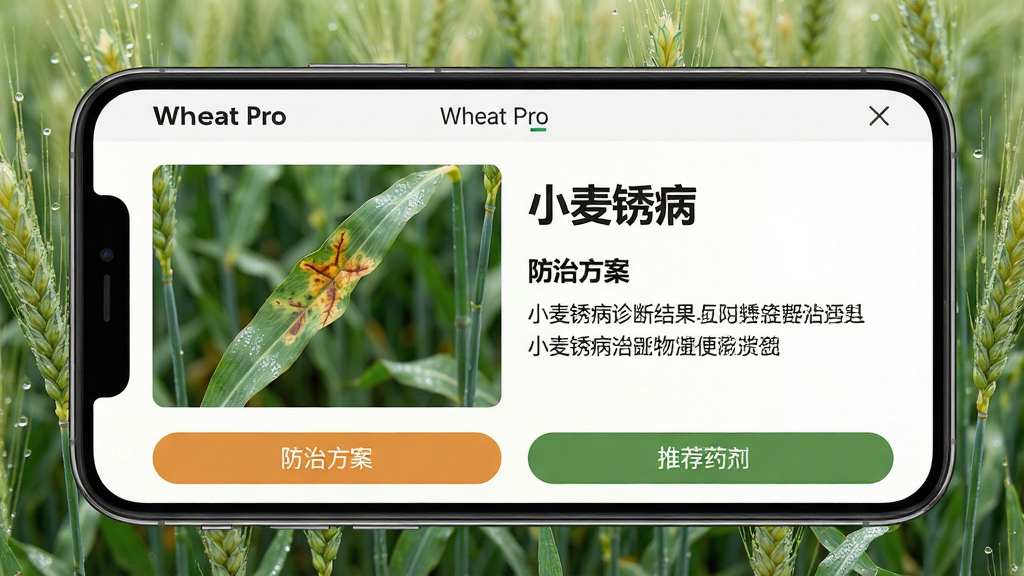 ���壺Wheat Pro���������������ֻ�����ʾС��ҶƬ����ʶ��������������չʾ��С���ⲡ����Ͻ������ν��顣���֣��ֻ����У���Ļ���ݷŴ�չʾ������Ϊģ������ɫ����Ű棺����Ԫ�ؼ�࣬���Ϊ������Ƭ���Ҳ�Ϊ����˵�����·�Ϊ�Ƽ�ҩ����ť�����дʵ���������Ȼ�⣬ɫ����ʵ��ϸ�ڣ��ֻ���Ļ�ϵ����֡�С���ⲡ���������η����������ɼ�����������¶�顣���ʣ������壬�ɾ����޶���Ԫ�ء�