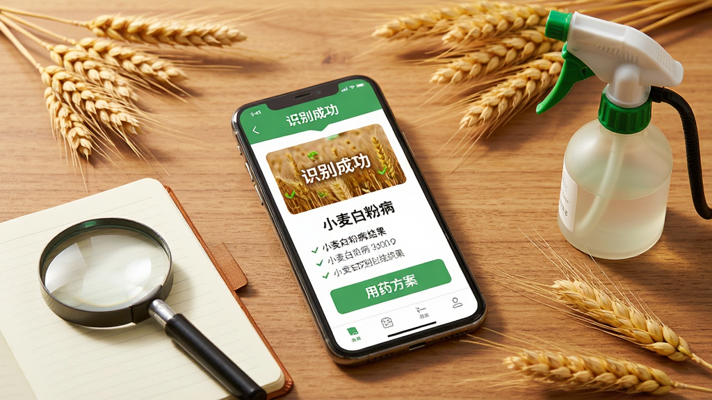 ���壺Wheat Pro���ֻ������У���Ļ��ʾ��ʶ��ɹ������棬��Χ��С��ֲ�ꡣ���֣��ֻ�����ľ���ϣ���Ļ����Ϊ����ʶ��������ΰ�ť�������зŴ󾵺ͱʼǱ����Ű棺�����࣬����ͻ�������дʵ��ůɫ����ϸ�ڣ���Ļ���С�С��׷۲��������͡���ҩ��������ť����������ũҩ������ģ�͡����ʣ����������ɾ����޶���Ԫ�ء�