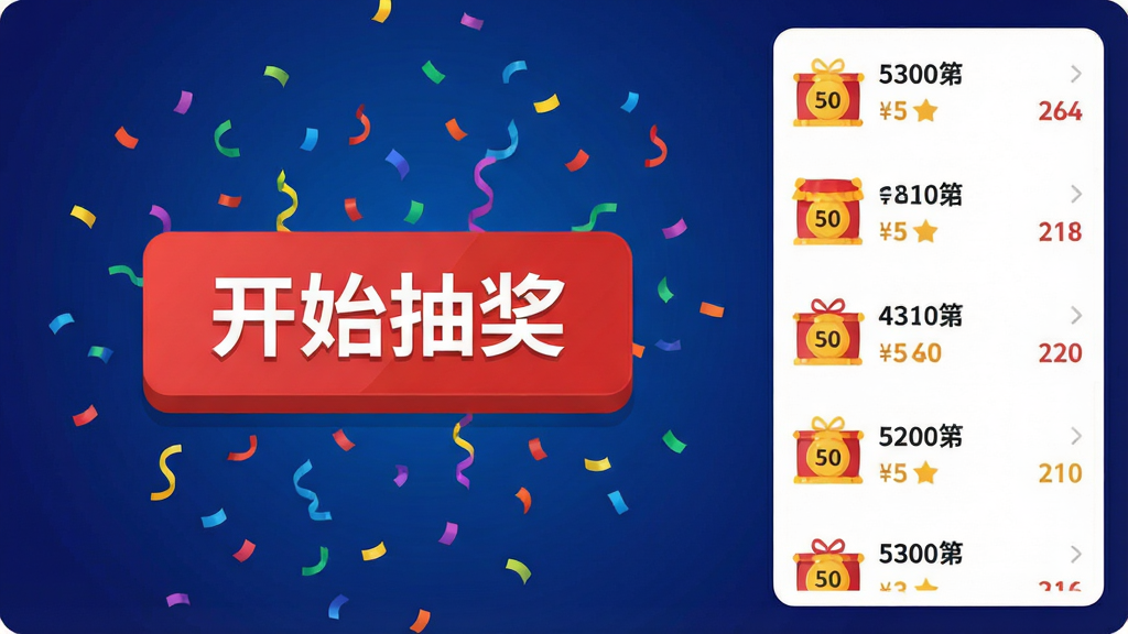 image of a modern lottery app interface, main screen shows a big red 