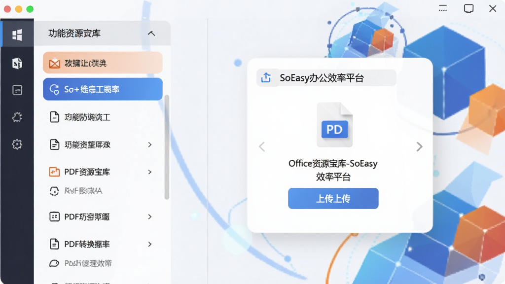 չʾOffice��Դ����-SoEasy�칫Ч��ƽ̨���õ�PDFת�����߽��棬���Ϊ�����б����Ҳ�Ϊ�ļ��ϴ����򣬱����г��󼸺�ͼ�Σ�������ƿƼ���ǿ��ɫ�ʴ���Э����ϸ�����������ʸɾ���