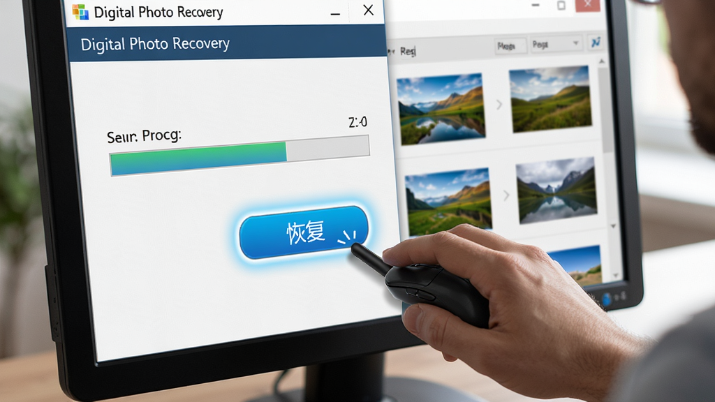 ���壺�û����ڲ���Digital Photo Recovery��������Ļ��ʾ�ָ�����������Ƭ�б������֣��û��ֲ���д����������ָ�����ť����Ļ������ɨ�������Ű棺����۽��ڲ������̣���ť���������дʵ��񣬹�����Ȼ��ϸ�ڣ���Ļ���С�Digital Photo Recovery����������Ƭ�б��������ŷ羰ͼƬ�����ʣ����壬�ɾ����޶���Ԫ�ء�