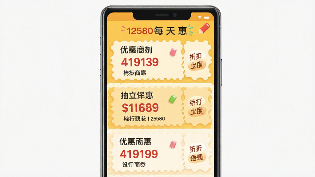 һ��12580ÿ���Ӧ���ڵı����Ż�ҳ�����ͼ��ҳ�����б���ʽչʾ����̻����Ż�ȯ��Ϣ��ÿ���Ż�ȯ�Ϸ����̻����ƺ��ۿ����ȣ�����Ϊů��ɫ����������ã������С�12580ÿ��ݡ����������岼��������ɫ�����죬���ʸɾ����޶���Ԫ��