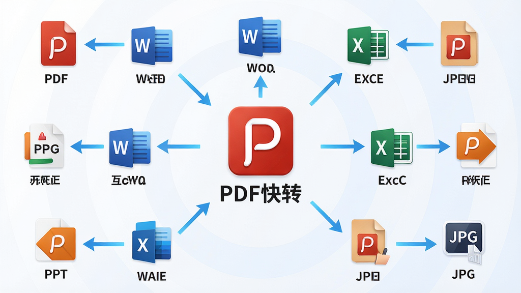 ���壺PDF��ת��������ȫ��ͼ������Ϊ����Logo����Χ����PDF��Word��Excel��PPT��JPG�ȸ�ʽͼ�꣬���������ӱ�ʾ��ת��ϵ�����֣����ĶԳƹ�ͼ����ʽͼ����ȷֲ�������ΪǳɫԲ�����Ű棺ͼ���·������ֱ�ע��ʽ���ƣ�������������񣺿Ƽ��С���Ϣͼ���ϸ�ڣ���ʽͼ����ƾ��£��������м�ͷָʾ����Logo�·��С�PDF��ת�����������ʣ��߷ֱ��ʣ��ɾ����޶���Ԫ�ء�