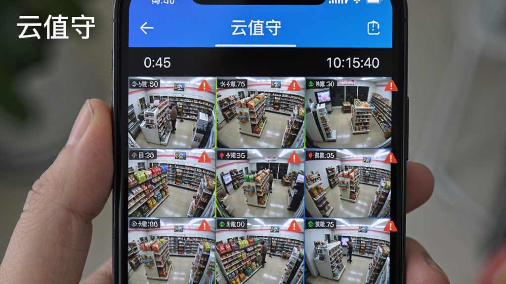 ͼƬ����Ϊ�ֻ���Ļչʾ����ֵ�ء�APP��Զ�̼�ؽ��棬��������������ͷ�ӽǵı������ڲ����棬����Ϊ���½ṹ���Ϸ���Ʒ�������·��ǾŹ����ػ��棬������дʵ��ϸ�ڰ���ʱ������澯ͼ��ȣ����ʸ���ɾ����޶���Ԫ�أ�ͼƬ�ϱ�ע����ֵ�ء�����