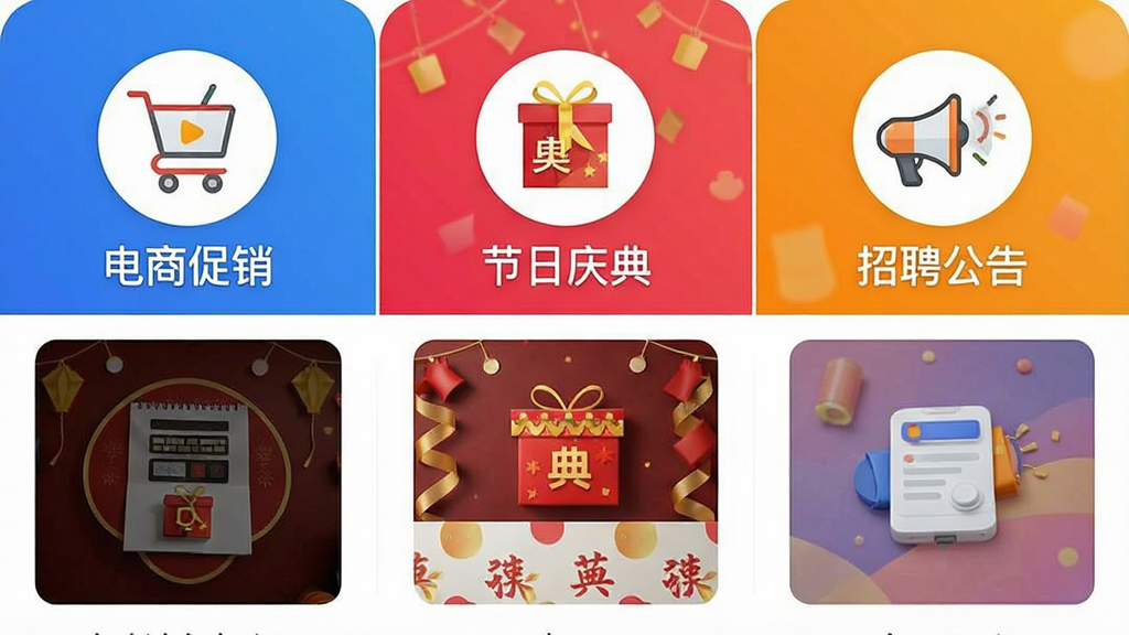 һ���ֻ��˽�ͼ��չʾģ�����ҳ�棬�С����̴���������������䡱������Ƹ���桱��ͼ�꣬ÿ��ͼ���·�������ͼ���������࣬ɫ�����ޣ������������ɾ����޶���Ԫ��